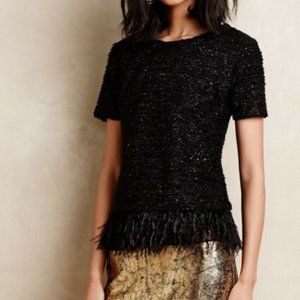 Anthropologie Feather Black Top